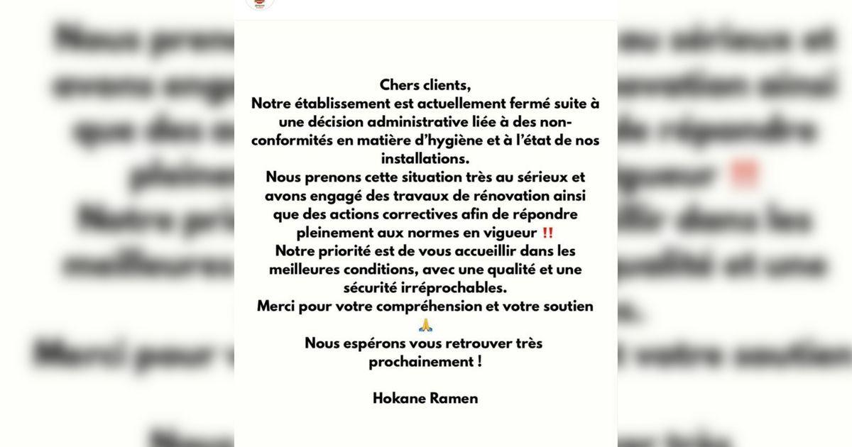 Un restaurant de Tours suspendu pour des problèmes d'hygiène