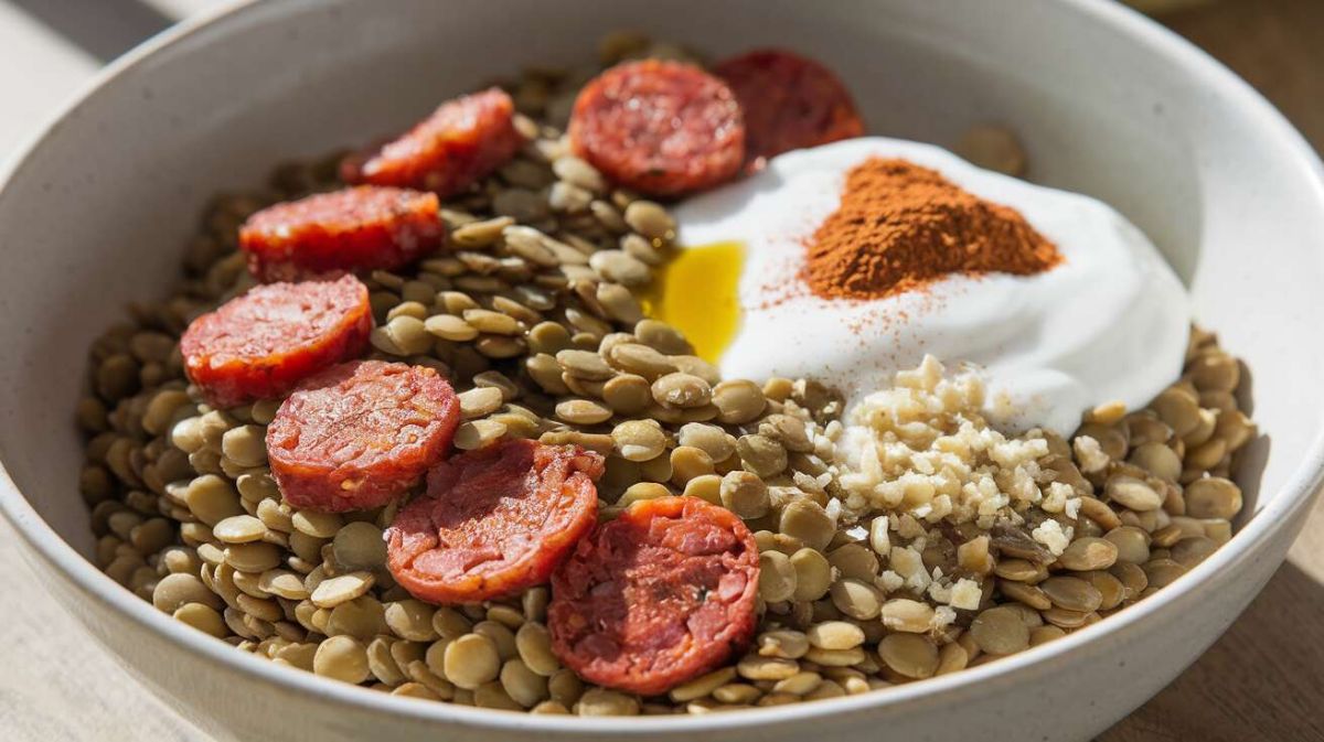 Bowl de lentilles chorizo sauce yaourt : un dîner express et équilibré