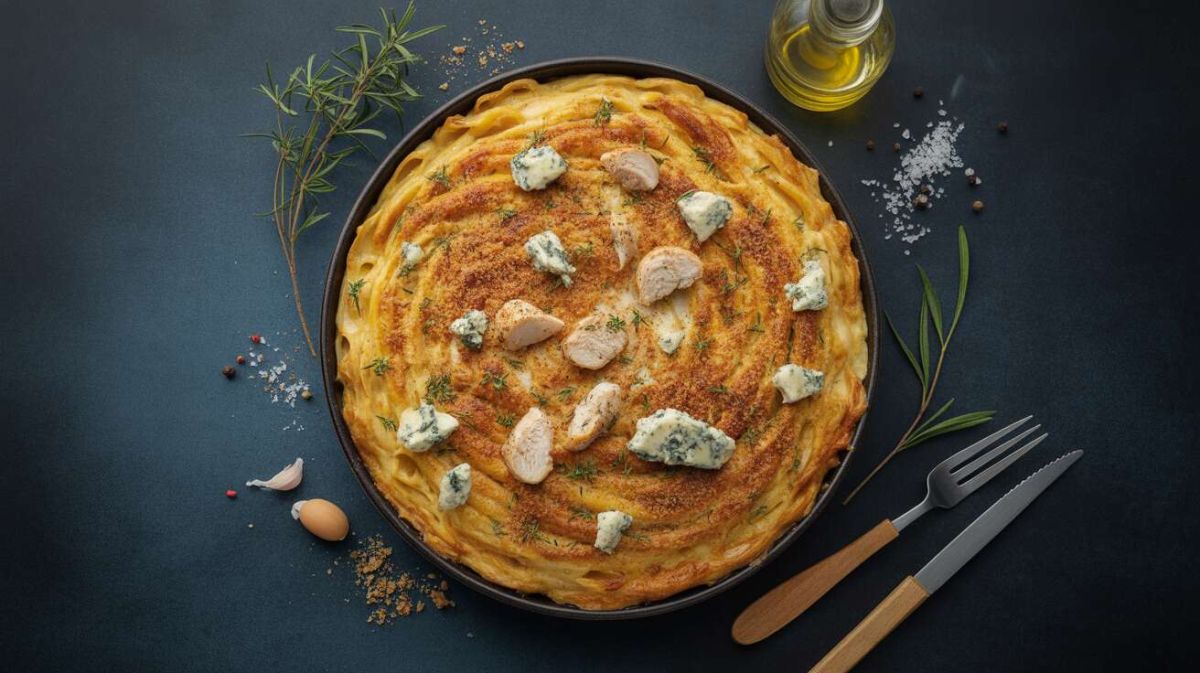 Un gratin réconfortant de pâtes et poulet au bleu pour les gourmands