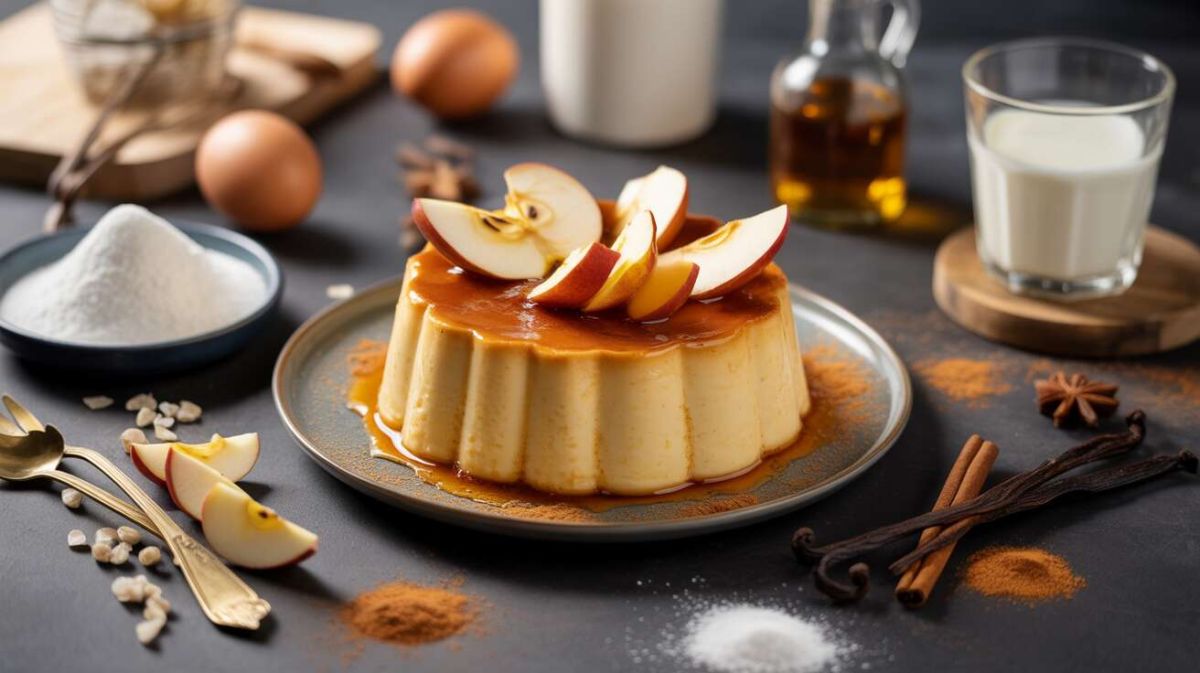 Flan léger et savoureux aux pommes, rhum et cannelle