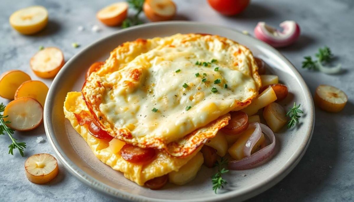 Découvrez notre omelette pommes de terre et oignons, un plat réconfortant