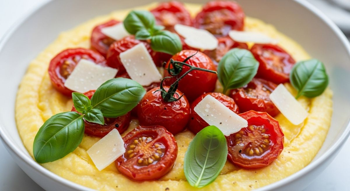succombez à la douceur de la polenta crémeuse au parmesan et tomates rôties
