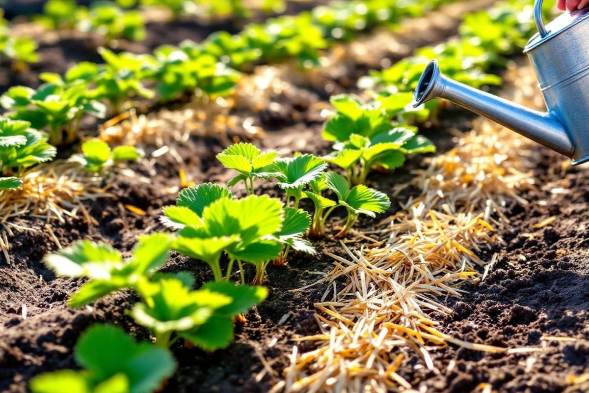 Des fraisiers florissants dès le printemps : le secret d'un arrosage et d'un paillage réussis